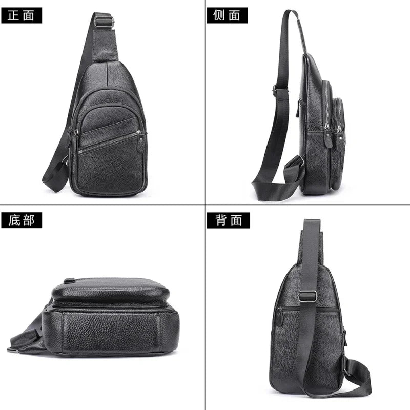Business Cowhide Men's Chest Genuine Leather Male Shoulder Outdoor Crossbody Sports Messenger Casual Sling Bag