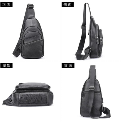 Business Cowhide Men's Chest Genuine Leather Male Shoulder Outdoor Crossbody Sports Messenger Casual Sling Bag