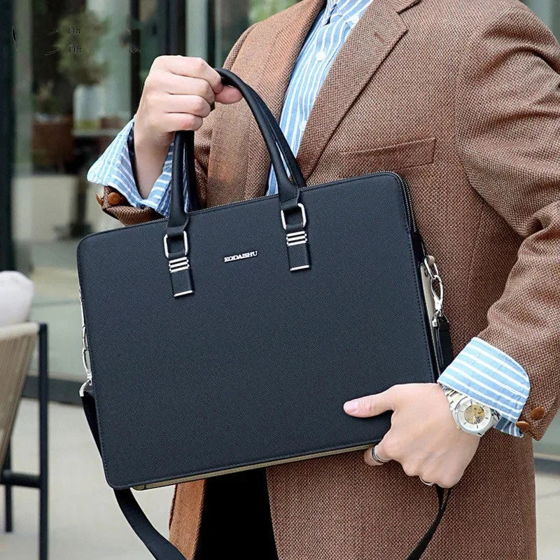 Business Double Pockets Men's Briefcase Fashion Handbag 14“ Laptop Large Capacity Male Shoulder Messenger Bag For Document