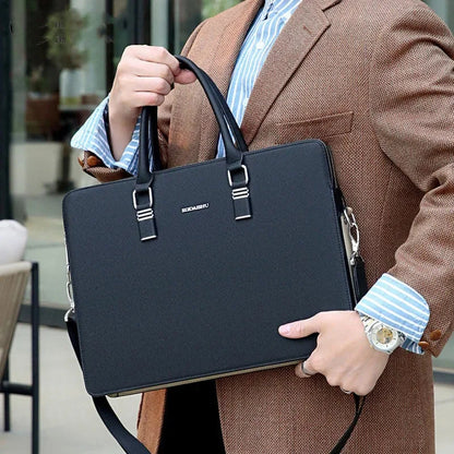 Business Double Pockets Men's Briefcase Fashion Handbag 14“ Laptop Large Capacity Male Shoulder Messenger Bag For Document