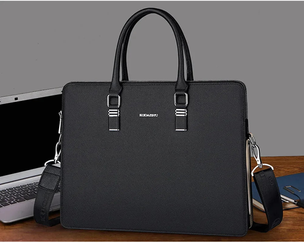 Business Double Pockets Men's Briefcase Fashion Handbag 14“ Laptop Large Capacity Male Shoulder Messenger Bag For Document