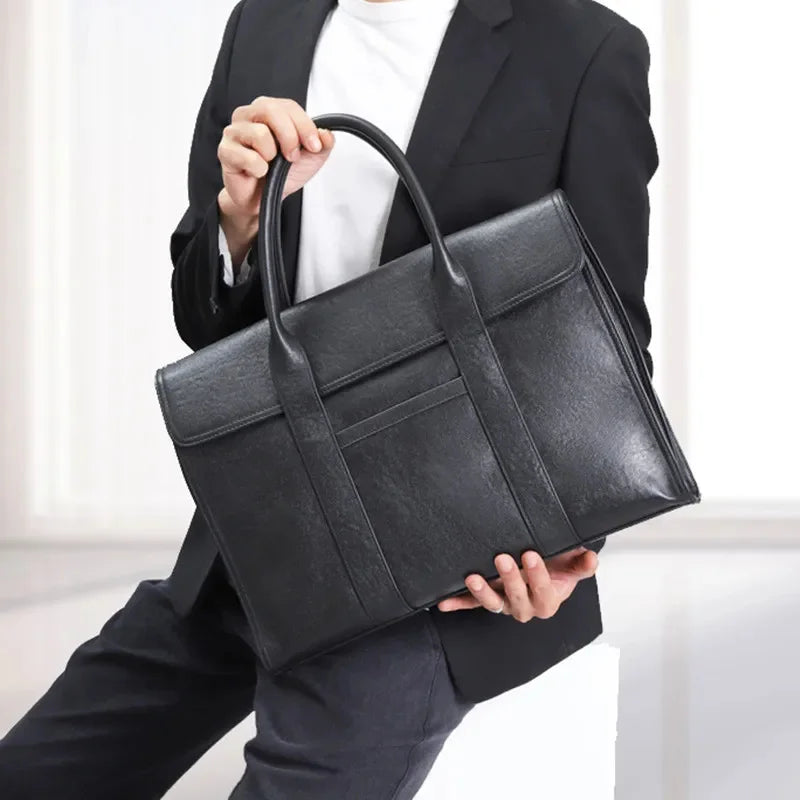 Business Genuine Leather Men Briefcases High Quality Cowhide Handbag Large Capacity Shoulder Messenger 15.6 "Inch Laptop Bag