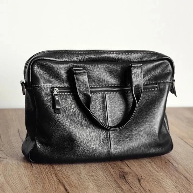 Business Genuine Leather Men's Briefcase Large Capacity Handbag Office Male Shoulder Messenger 15.6 "Inch Laptop Bag