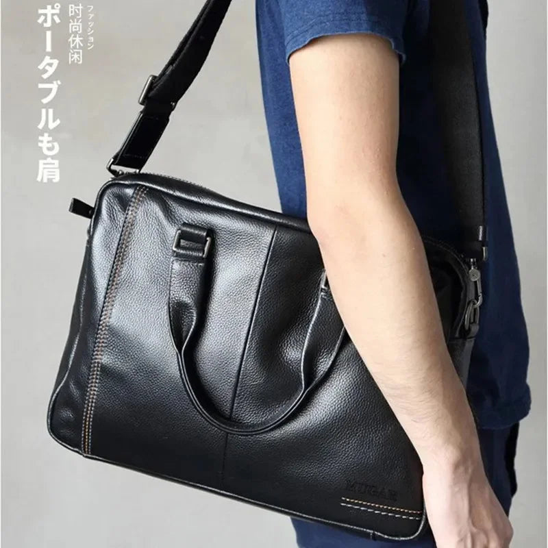 Business Genuine Leather Men's Briefcase Large Capacity Handbag Office Male Shoulder Messenger 15.6 "Inch Laptop Bag