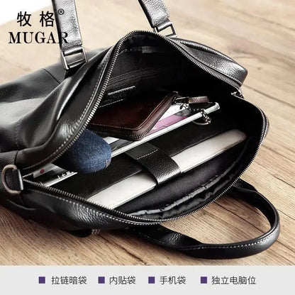 Business Genuine Leather Men's Briefcase Large Capacity Handbag Office Male Shoulder Messenger 15.6 "Inch Laptop Bag