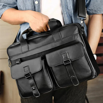 Business Genuine Leather Men's Briefcase Vintage Cowhide Handbag Large Capacity Shoulder Crossbody Office 15.6 "Laptop Bag B