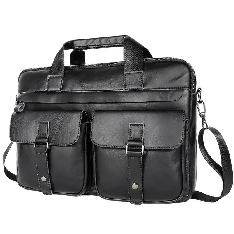 Business Genuine Leather Men's Briefcase Vintage Cowhide Handbag Large Capacity Shoulder Crossbody Office 15.6 "Laptop Bag B