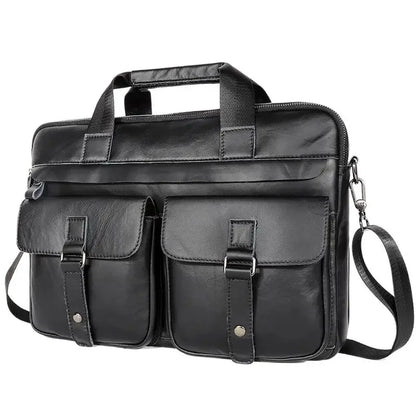 Business Genuine Leather Men's Briefcase Vintage Cowhide Handbag Large Capacity Shoulder Crossbody Office 15.6 "Laptop Bag B