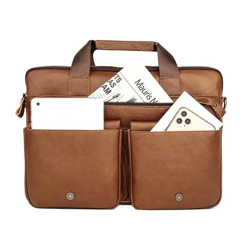 Business Genuine Leather Men's Briefcase Vintage Cowhide Handbag Large Capacity Shoulder Crossbody Office 15.6 "Laptop Bag B
