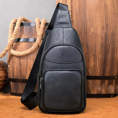 Business Genuine Leather Men's Chest Cowhide Crossbody Large Capacity Male Shoulder Messenger Sports Sling Bag