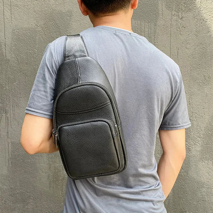 Business Genuine Leather Men's Chest Cowhide Crossbody Large Capacity Male Shoulder Messenger Sports Sling Bag