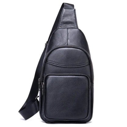 Business Genuine Leather Men's Chest Cowhide Crossbody Large Capacity Male Shoulder Messenger Sports Sling Bag