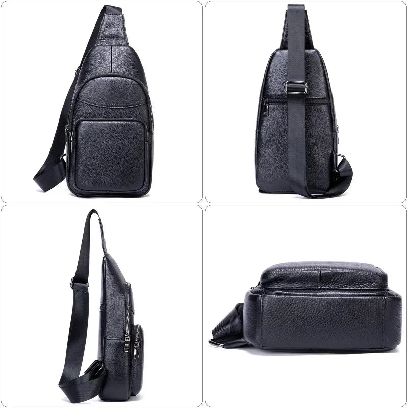 Business Genuine Leather Men's Chest Cowhide Crossbody Large Capacity Male Shoulder Messenger Sports Sling Bag