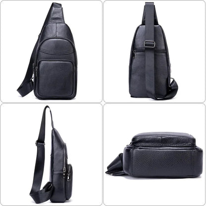 Business Genuine Leather Men's Chest Cowhide Crossbody Large Capacity Male Shoulder Messenger Sports Sling Bag
