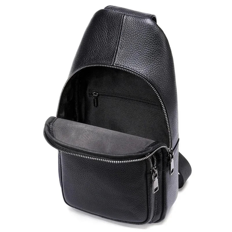Business Genuine Leather Men's Chest Cowhide Crossbody Large Capacity Male Shoulder Messenger Sports Sling Bag