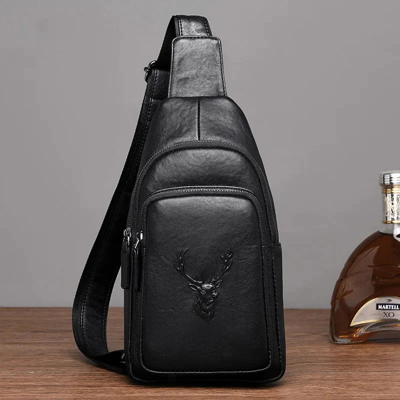 Business Genuine Leather Men's Chest Fashion Black Man Sling Crossbody High Quality Male Shoulder Messenger Bag
