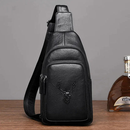 Business Genuine Leather Men's Chest Fashion Black Man Sling Crossbody High Quality Male Shoulder Messenger Bag