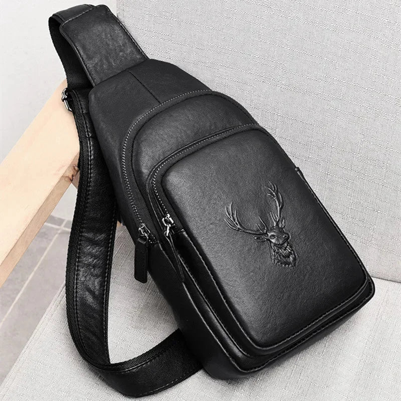 Business Genuine Leather Men's Chest Fashion Black Man Sling Crossbody High Quality Male Shoulder Messenger Bag
