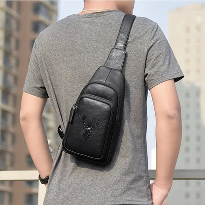 Business Genuine Leather Men's Chest Fashion Black Man Sling Crossbody High Quality Male Shoulder Messenger Bag