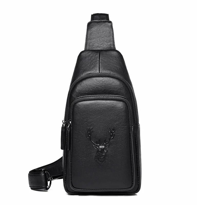 Business Genuine Leather Men's Chest Fashion Black Man Sling Crossbody High Quality Male Shoulder Messenger Bag