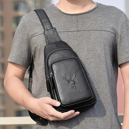 Business Genuine Leather Men's Chest Fashion Black Man Sling Crossbody High Quality Male Shoulder Messenger Bag