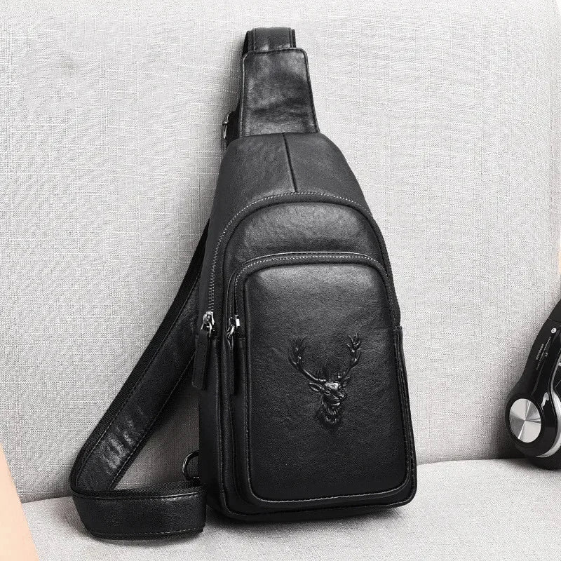 Business Genuine Leather Men's Chest Fashion Black Man Sling Crossbody High Quality Male Shoulder Messenger Bag