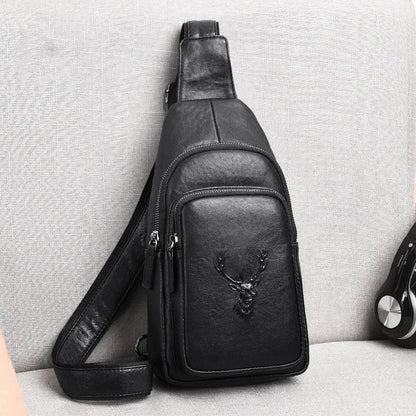 Business Genuine Leather Men's Chest Fashion Black Man Sling Crossbody High Quality Male Shoulder Messenger Bag