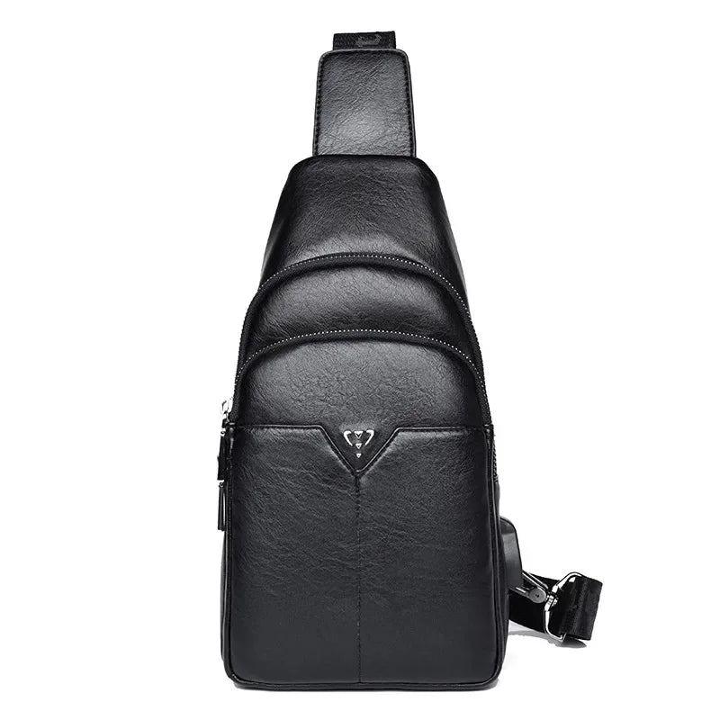 Business Genuine Leather Men's Chest Large Capacity Crossbody Fashion Shoulder Multifunction Messenger Bag