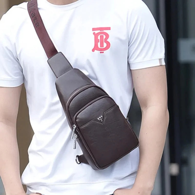 Business Genuine Leather Men's Chest Large Capacity Crossbody Fashion Shoulder Multifunction Messenger Bag