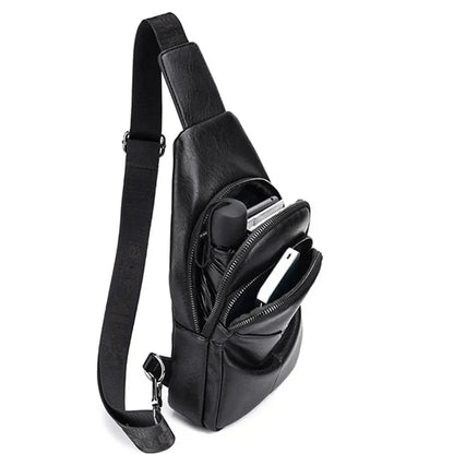 Business Genuine Leather Men's Chest Large Capacity Crossbody Fashion Shoulder Multifunction Messenger Bag