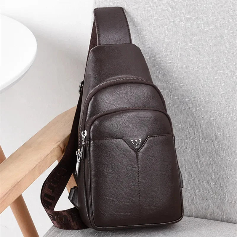 Business Genuine Leather Men's Chest Large Capacity Crossbody Fashion Shoulder Multifunction Messenger Bag
