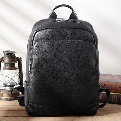 Business Genuine Leather Men's Cowhide Man Travel Backpack Large Capacity School 15.6 " Inch Laptop Bag