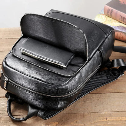 Business Genuine Leather Men's Cowhide Man Travel Backpack Large Capacity School 15.6 " Inch Laptop Bag