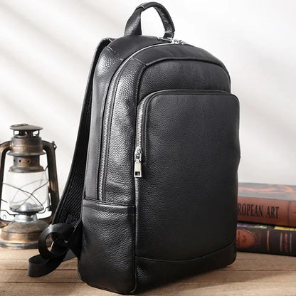 Business Genuine Leather Men's Cowhide Man Travel Backpack Large Capacity School 15.6 " Inch Laptop Bag