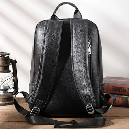 Business Genuine Leather Men's Cowhide Man Travel Backpack Large Capacity School 15.6 " Inch Laptop Bag