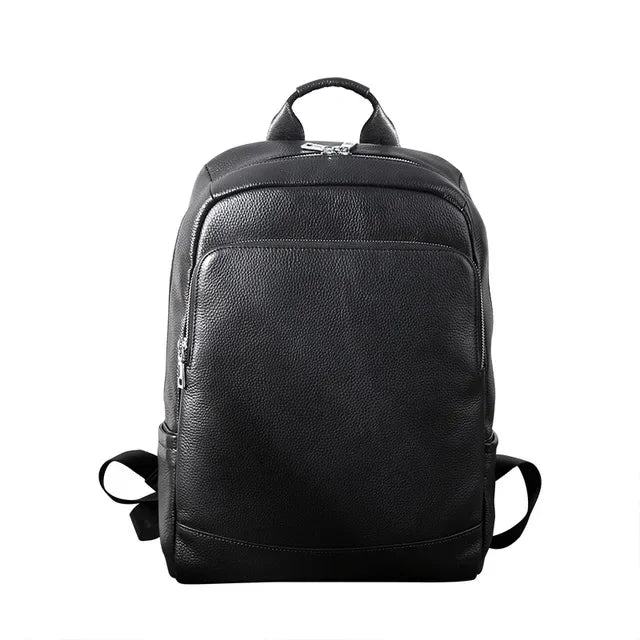 Business Genuine Leather Men's Cowhide Man Travel Backpack Large Capacity School 15.6 " Inch Laptop Bag