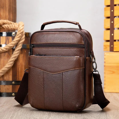 Business Genuine Leather Men's Crossbody Vintage Cowhide Shoulder Multifunction Messenger Bag Casual Man Handbag