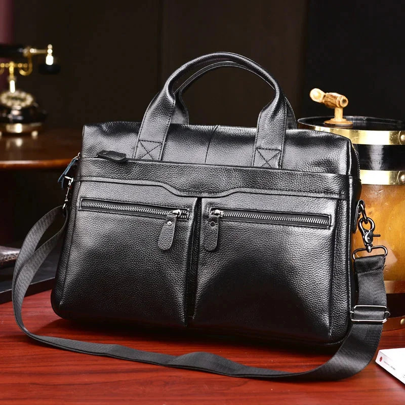 Business Genuine Men Briefcase Large Capacity Laptop Messenger Retro Shoulder Bags Cow Leather Male Handbags