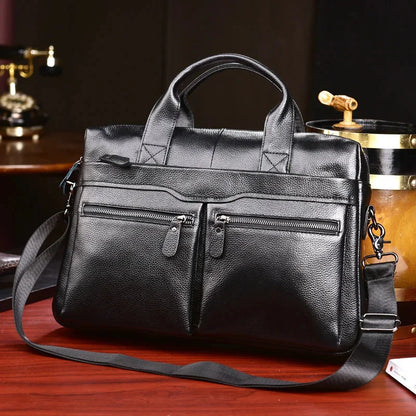 Business Genuine Men Briefcase Large Capacity Laptop Messenger Retro Shoulder Bags Cow Leather Male Handbags