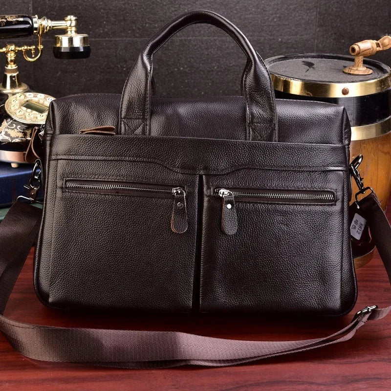Business Genuine Men Briefcase Large Capacity Laptop Messenger Retro Shoulder Bags Cow Leather Male Handbags