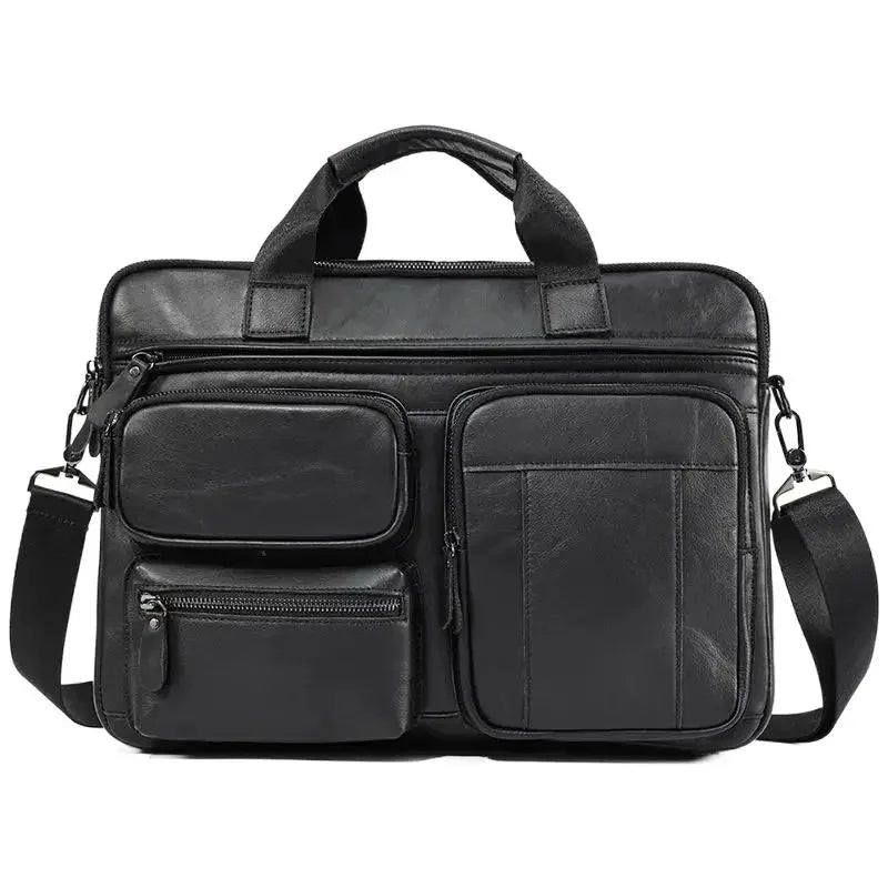 Business Genuine Men's Briefcase Cow Leather Handbag Large Capacity Shoulder Messenger Fashion 15.6 "Inch Laptop Bag