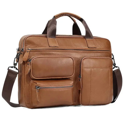 Business Genuine Men's Briefcase Cow Leather Handbag Large Capacity Shoulder Messenger Fashion 15.6 "Inch Laptop Bag