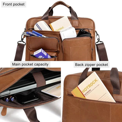 Business Genuine Men's Briefcase Cow Leather Handbag Large Capacity Shoulder Messenger Fashion 15.6 "Inch Laptop Bag