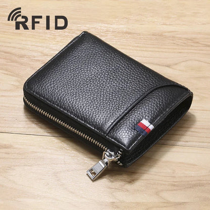 Business Genuine leather Men's Wallet Short RFID Blocking Coin Purse Multifunction Card Holder Fashion Zipper Man Money Clip