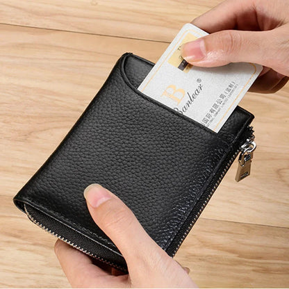 Business Genuine leather Men's Wallet Short RFID Blocking Coin Purse Multifunction Card Holder Fashion Zipper Man Money Clip