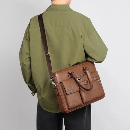 Business Large Capacity Retro Tote Men's Laptop Waterproof and Wear-resistant Briefcase Shoulder Crossbody Bag