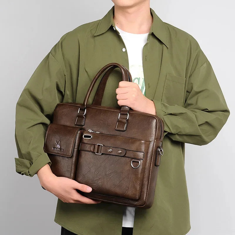 Business Large Capacity Retro Tote Men's Laptop Waterproof and Wear-resistant Briefcase Shoulder Crossbody Bag