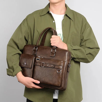 Business Large Capacity Retro Tote Men's Laptop Waterproof and Wear-resistant Briefcase Shoulder Crossbody Bag