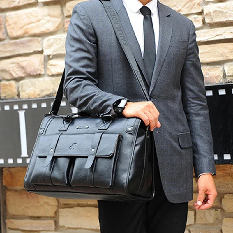 Business Leather Men Hand Luxury Travel Tote Large Capacity Briefcase Male Laptop Office Shoulder Messenger Bag