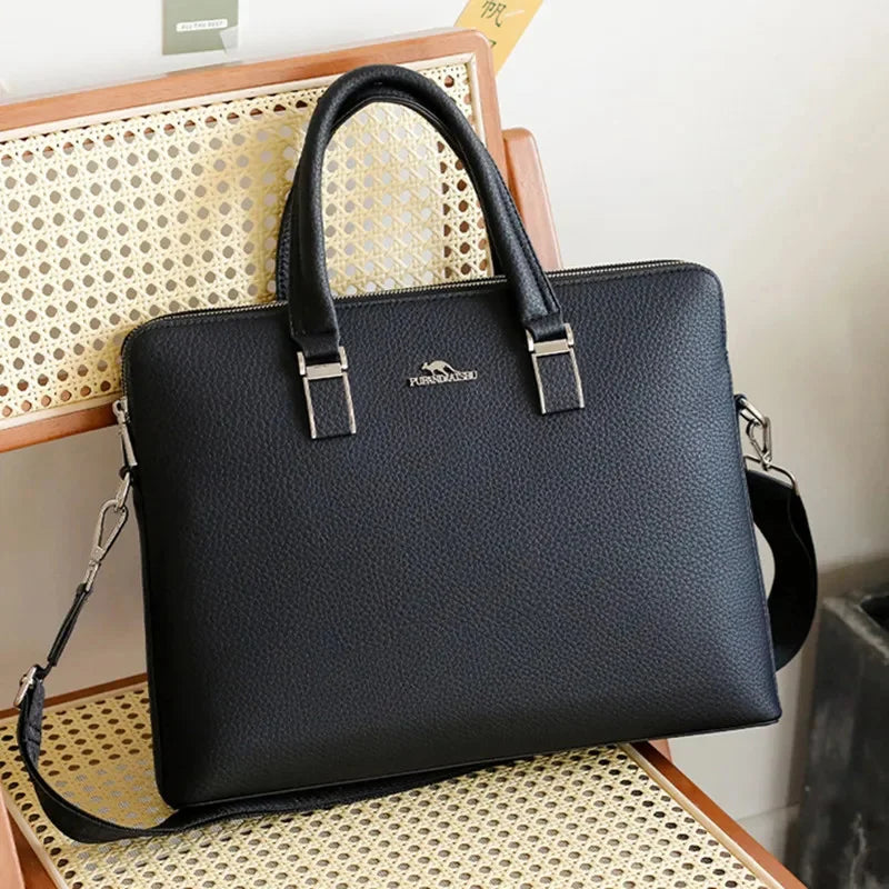 Business Leather Men's Briefcase Executive Handbag Large Capacity Male Shoulder Messenger Office Laptop Bag
